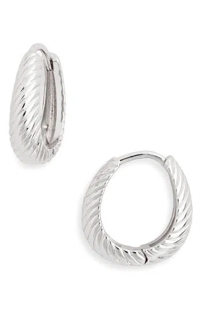 Sterling Forever Fairley Oval Textured Huggie Hoop Earrings In Metallic