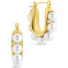 Sterling Forever Faux Pearl Hoop Earrings In Gold