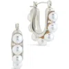 Sterling Forever Faux Pearl Hoop Earrings In Metallic