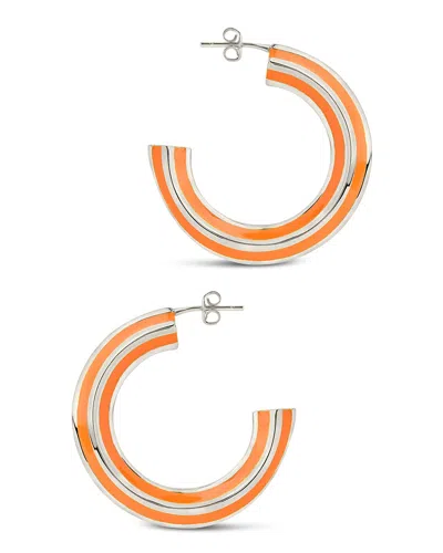 Sterling Forever Faven Enamel Hoop Earrings In Silver