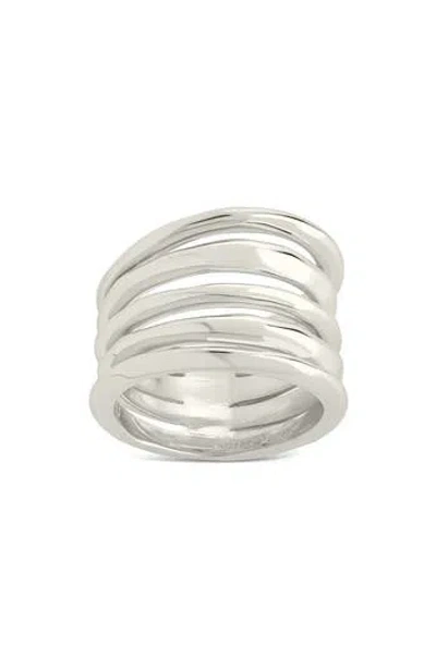 Sterling Forever Faye Textured Layered Band Ring In Silver