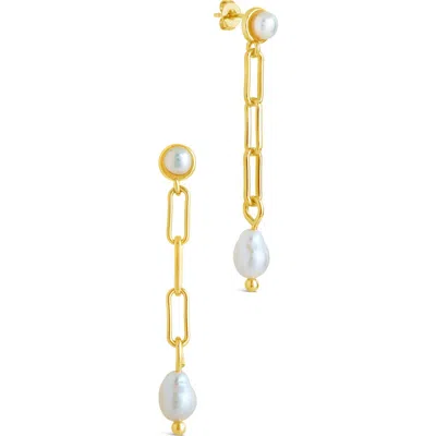 Sterling Forever Fayelynn Cultured Pearl Chain Drop Earrings In Gold