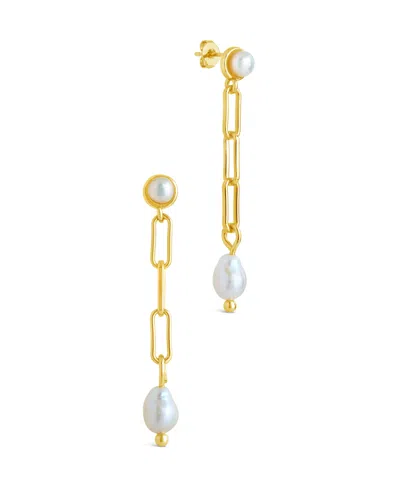 Sterling Forever Fayelynn Mother Of Pearl Chain Drop Earrings In Gold