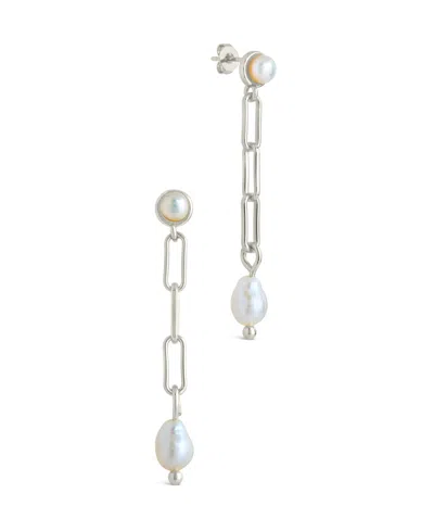 Sterling Forever Fayelynn Mother Of Pearl Chain Drop Earrings In Silver