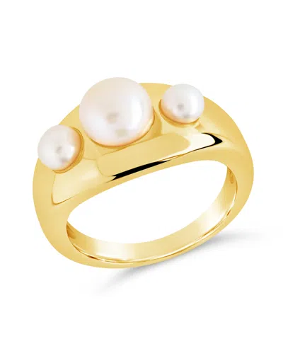 Sterling Forever Finlee Studded Mother Of Pearl Statement Ring In Gold