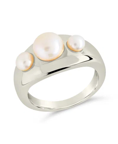 Sterling Forever Finlee Studded Mother Of Pearl Statement Ring In Silver