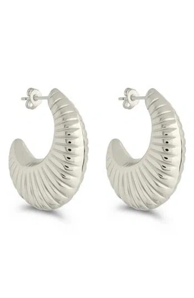 Sterling Forever Flora Ribbed Huggie Hoop Earrings In Silver