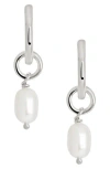 Sterling Forever Freshwater Pearl Drop Huggie Hoop Earrings In Silver