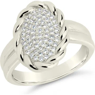 Sterling Forever Galette Cubic Zirconia Signet Ring In Silver