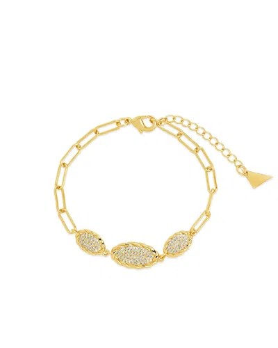 Sterling Forever Galette Cz Delicate Chain Bracelet In Gold