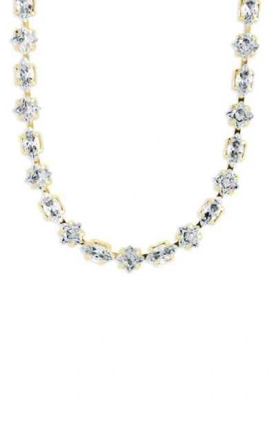 Sterling Forever Geo Cubic Zirconia Tennis Necklace In Gold