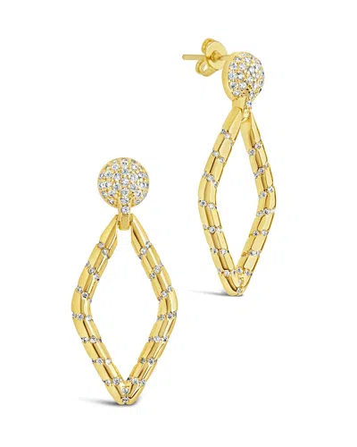 Sterling Forever Geoetric Cz Diamond Drop Stud Earrings In Gold