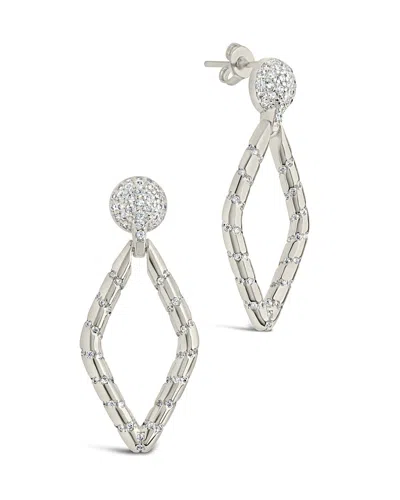 Sterling Forever Geoetric Cz Diamond Drop Stud Earrings In Silver