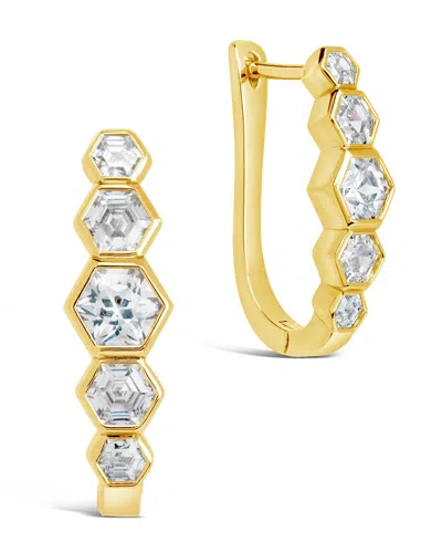 Sterling Forever Gia Geometric Cz Latch Hoop Earrings In Gold