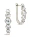 Sterling Forever Gia Geometric Cz Latch Hoop Earrings In Metallic