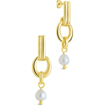 Sterling Forever Giselle Freshwater Pearl Door Knocker Drop Earrings In Gold