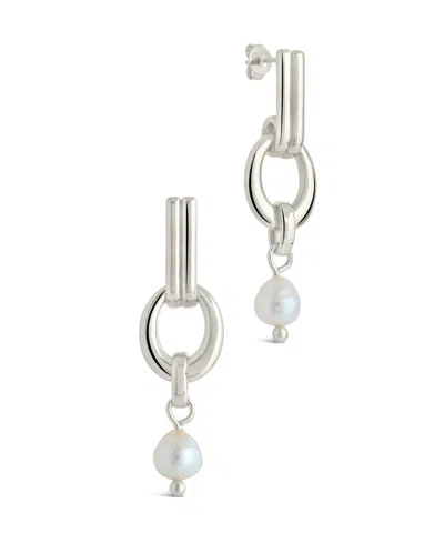 STERLING FOREVER GISELLE MOTHER OF PEARL DOOR KNOCKER STUD EARRINGS