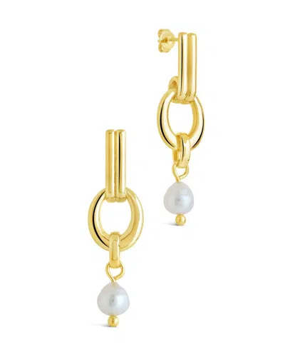 Sterling Forever Giselle Pearl Door Knocker Stud Earrings In Gold