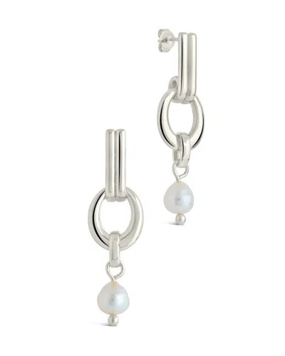 Sterling Forever Giselle Pearl Door Knocker Stud Earrings In Silver