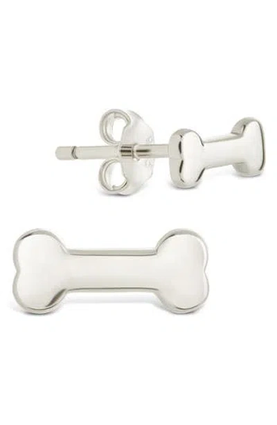 Sterling Forever Give A Dog A Bone Stud Earrings In Silver