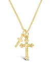 Sterling Forever Gold Double Cross Pendant Necklace In Gold