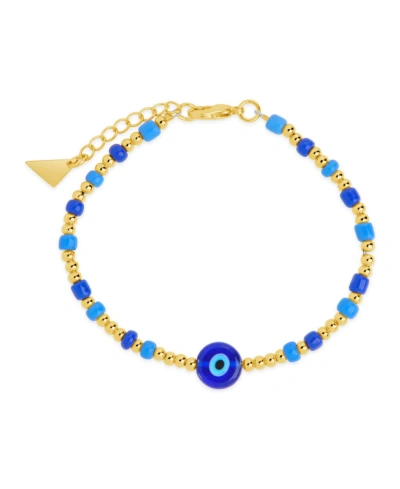 Sterling Forever Gold-tone Or Silver-tone Blue Beaded Sibyl Bracelet