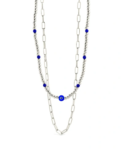 Sterling Forever Gold-tone Or Silver-tone Blue Beaded Sibyl Layered Necklace