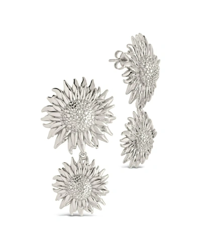 Sterling Forever Gold-tone Or Silver-tone Triple Sunflower Solaris Drop Studs