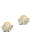 Sterling Forever 14k Over Silver Cz Half Halo Opal Studs In Gold