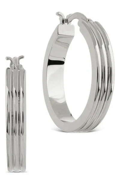 Sterling Forever Hannah Ribbed Hoop Earrings In Silver