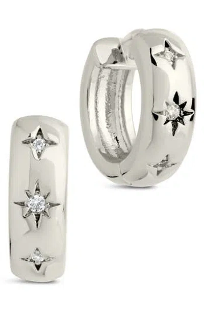 Sterling Forever Harmoni Star Cubic Zirconia Hoop Earrings In Metallic