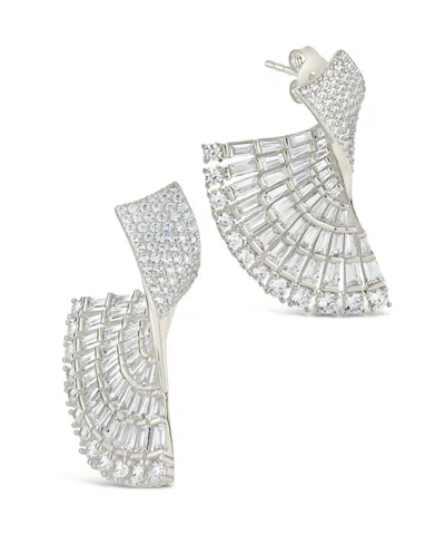 Sterling Forever Hartford Cubic Zirconia Fan Drop Stud Earrings In Silver