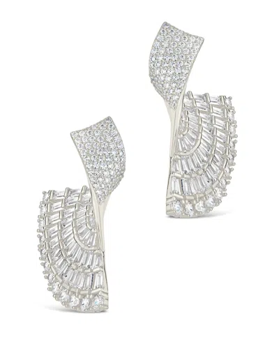Sterling Forever Hartford Cz Fan Drop Stud Earrings In Silver