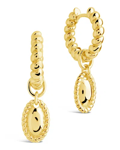 Sterling Forever Hartley Textured Drop Charm Hoop Earrings In Gold