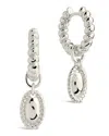 Sterling Forever Hartley Textured Drop Charm Hoop Earrings In Silver