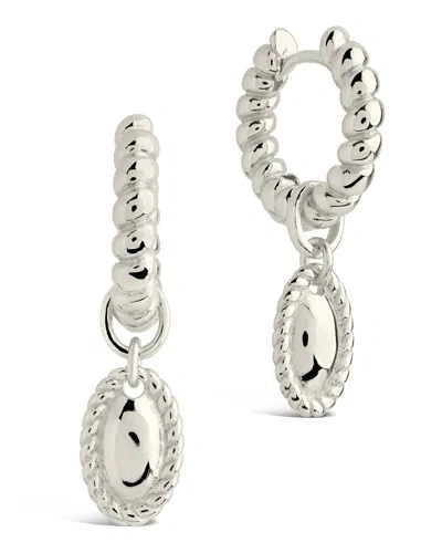 Sterling Forever Hartley Textured Drop Charm Hoop Earrings In Silver