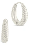 Sterling Forever Haven Textured Oval Huggie Hoop Earrings In Silver