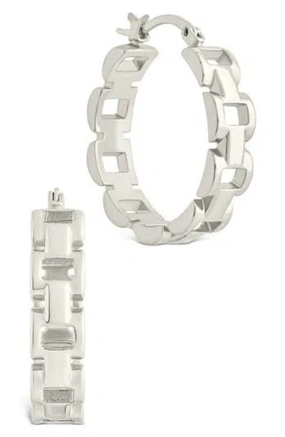 Sterling Forever Haverly Link Hoop Earrings In Silver