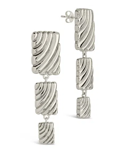 Sterling Forever Haydée Triple Textured Drop Stud Earrings In Silver