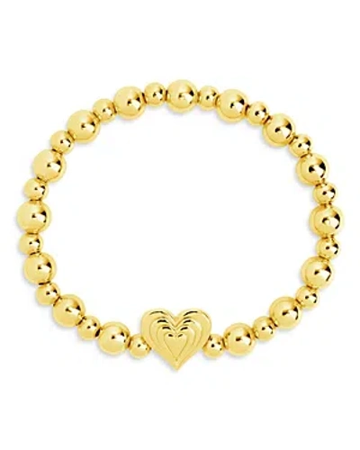 Sterling Forever Heart & Bead Stretch Bracelet In Gold