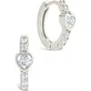 Sterling Forever Heart Bezel Hoop Earrings In Metallic