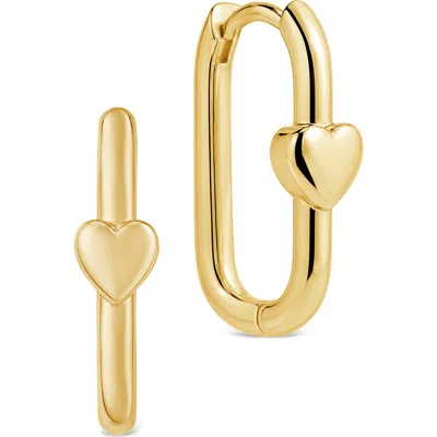 Sterling Forever Heart Mini Square Huggie Hoop Earrings In Gold