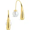 Sterling Forever Heidi Faux Pearl Threader Earrings In Gold