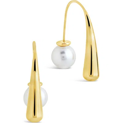 Sterling Forever Heidi Faux Pearl Threader Earrings In Gold