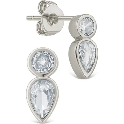 Sterling Forever Helen Teardrop Duo Stud Earrings In Silver