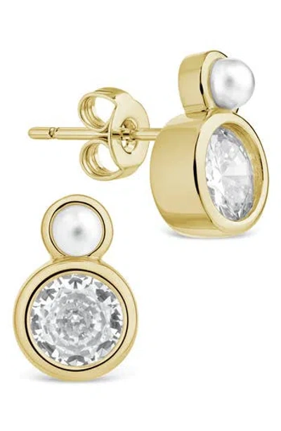 Sterling Forever Helga Cultured Pearl & Crystal Stud Earrings In Gold