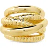 Sterling Forever Hester Polished & Ribbed Stack Ring In Gold