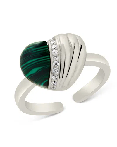Sterling Forever Hollis Malachite & Cz Heart Ring In Silver