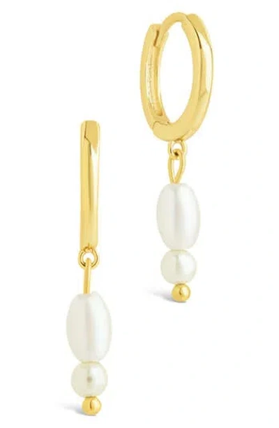 Sterling Forever Ilaria Faux Pearl Drop Dangle Hoop Earrings In Gold