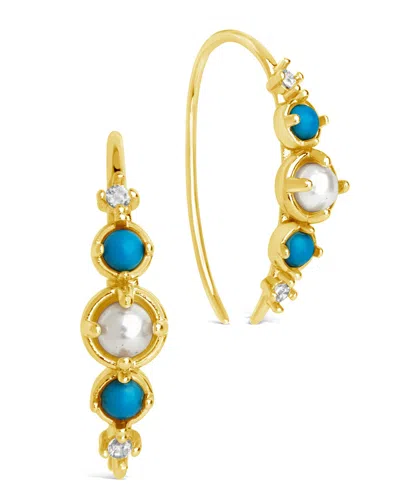 Sterling Forever Indra Cz Turquoise & Pearl Hook Earrings In Gold